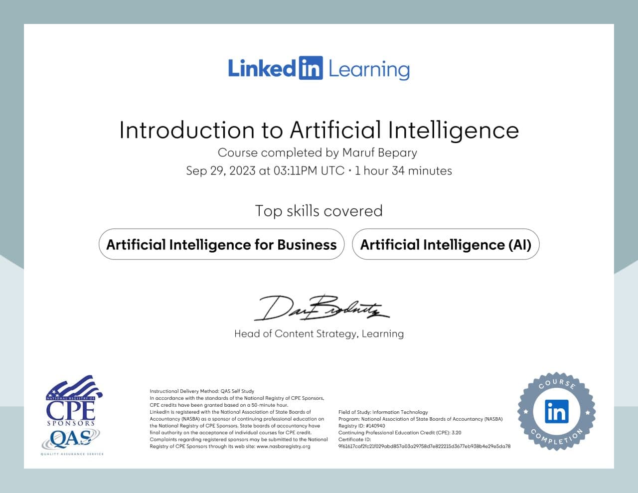 Introduction to Artificial Intelligence certificate image